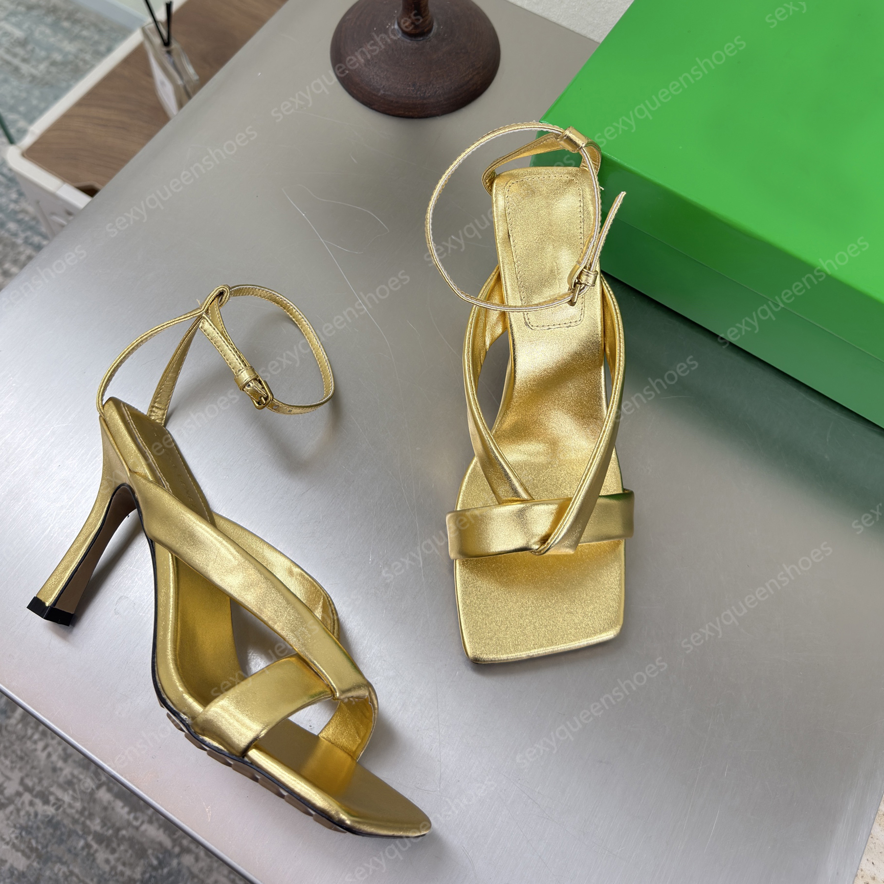 TOP Quality Brand Sandals Womens New Luxury Designer High Heels Thin Belt Combination Leather Ankle Belt Open Toe Wedding Shoes