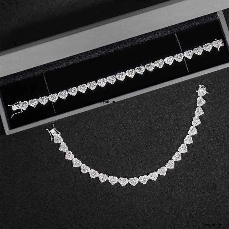Fine Hip Hop Sier VVS Moissanite Dia Iced Out Heart Bracelet Tennis Chain Jewelry Women Men sterling sier necklace woman