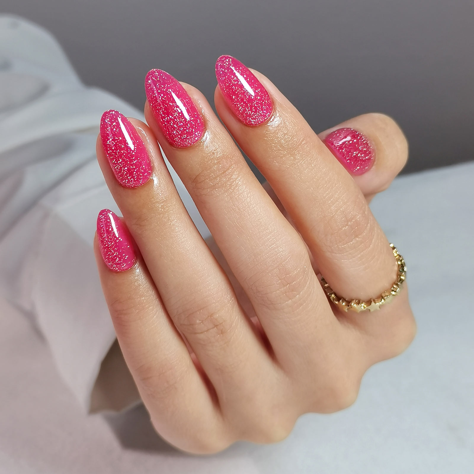 starlight hot pink presson nails with shining diamonds soft jelly gel false almond nails with glue 16 sizes 32 reusable pieces