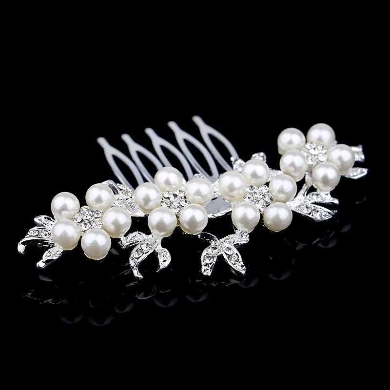 TREAZY Fashion Pearl Crystal Wedding Hair Jewelry Charm Floral Bridal Hair Combs Women Party Hairpins Wedding Hair cessories L250928CS1R