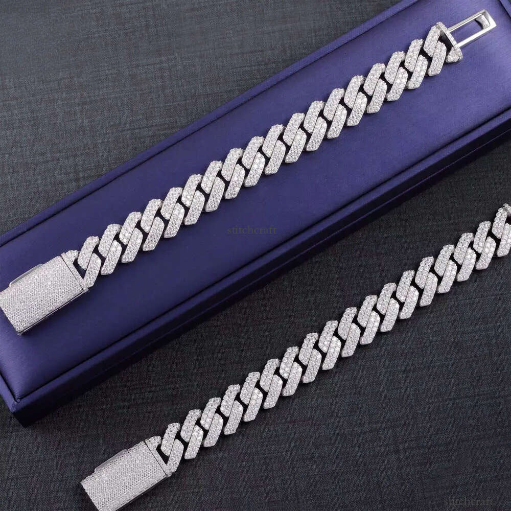 Hip Hop Jewelry 2rows 15mm Wide S Sier VVS Moissanite Iced Out Dia Cuban k Bracelet