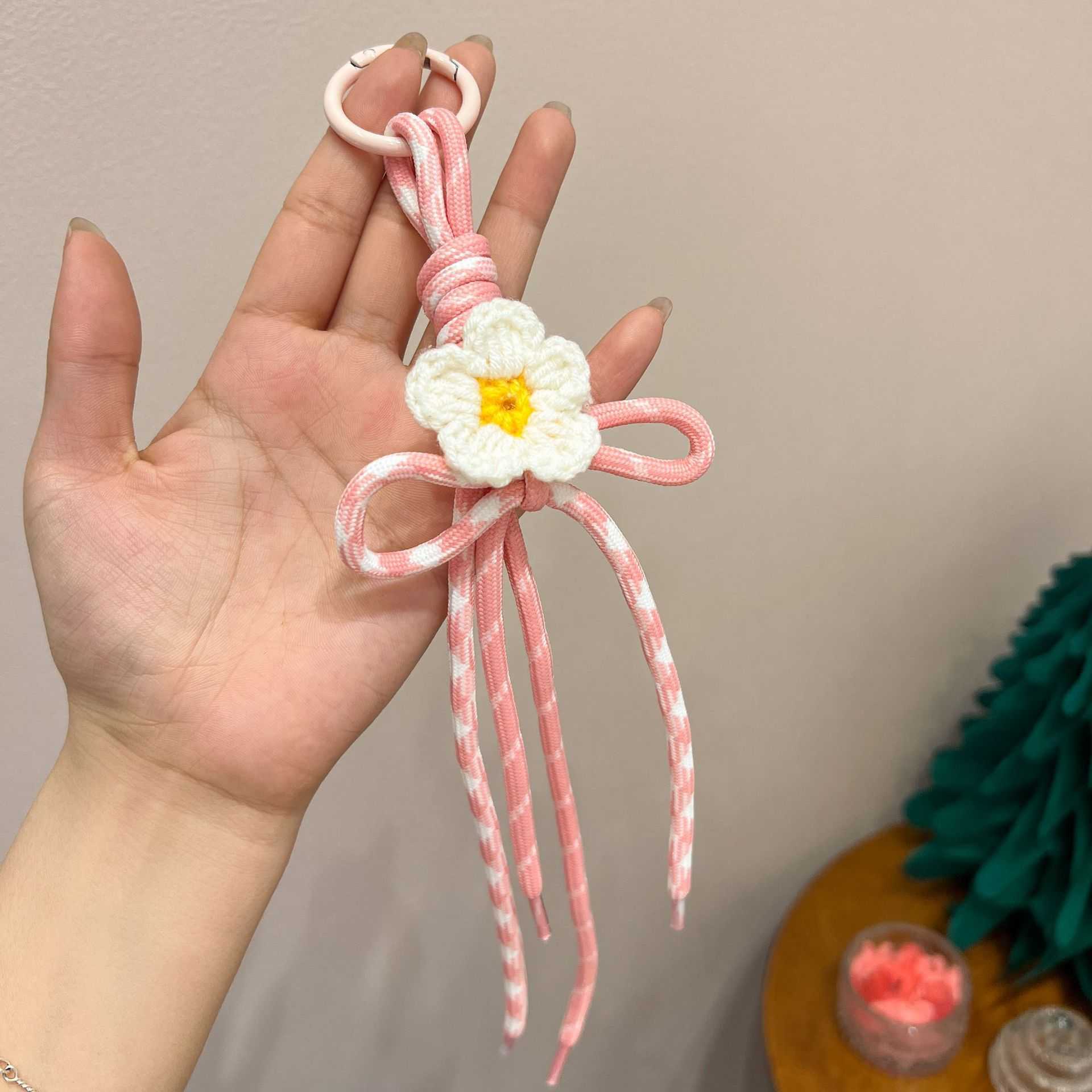 Ethnic Simple Handwoven White Small Bow Keychain Pendant Bag Accessories Shoelace H250928