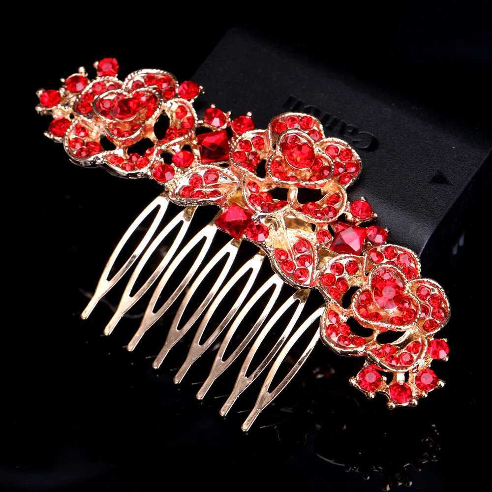 BLIJERY Gold Color Crystal Wedding Hair Combs Red Rhinestone Floral Bridal Hair cessories Party Show Tiaras Women Hair Jewelry L250928MSUS