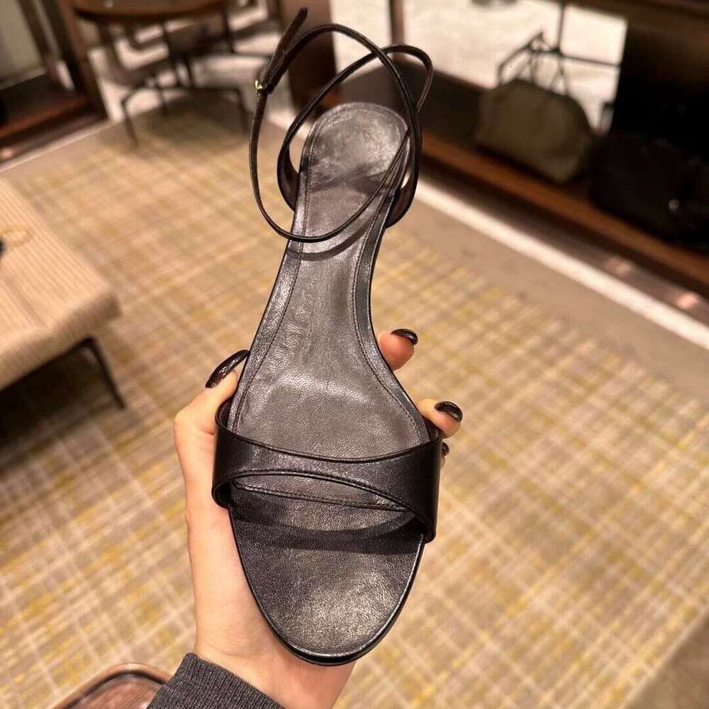 Cowhide Version French Niche Cat heel Strap Open Toe Sandals for Women 2025 New High heheels Slippers