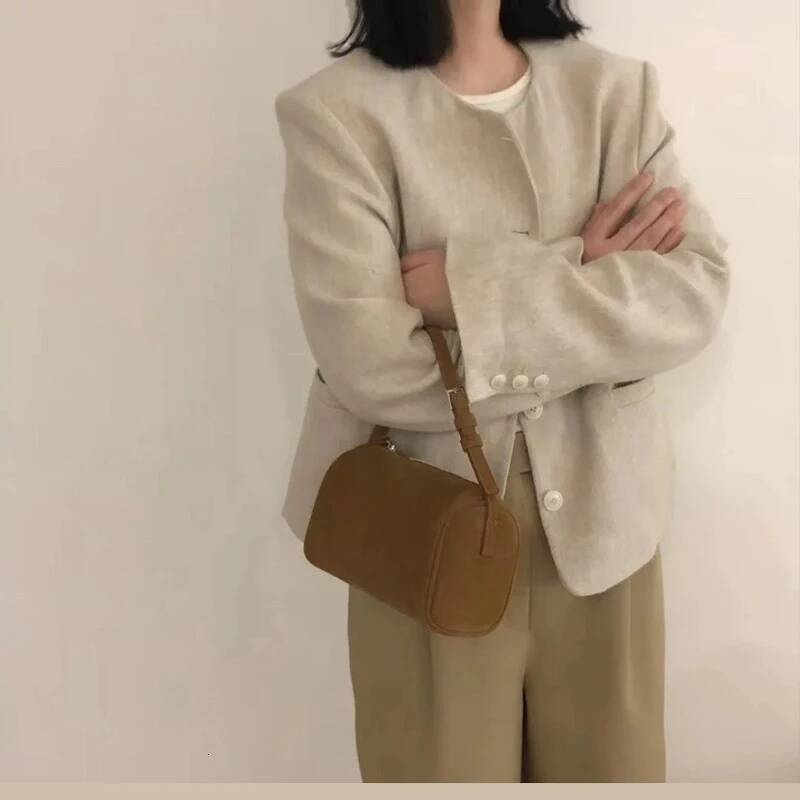 chongsukei Niche Letter Pen Holder Bag Suede Underarm Bag 90s Bag Mini Small Square Leather Hand Cylindrical Pen
