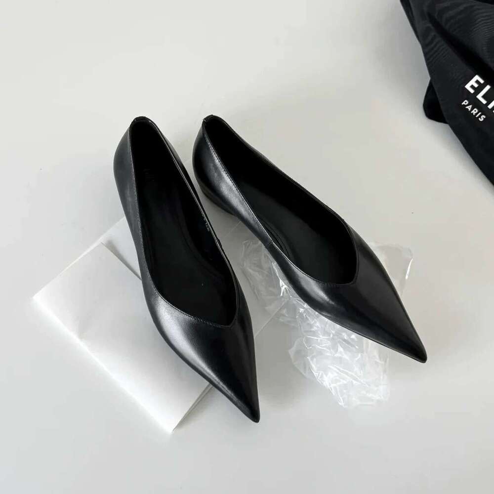 Genuine Leather French Minimalist Style Shallow Mouth Pointed Toe Single for Women 2025 New Spring heelegant Flat Hidden heel Women's Shoes