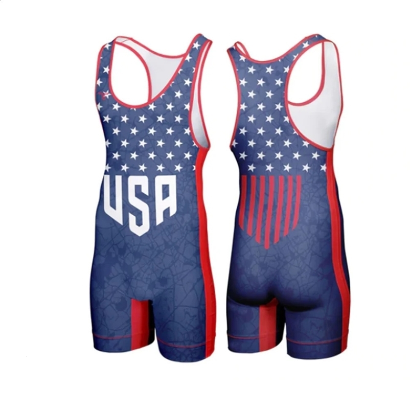 Usa Professional Coverall Training Competition Freestyle Wrestling Suits High Elastic Mens Gymnastics Wrestling Outfit 240718