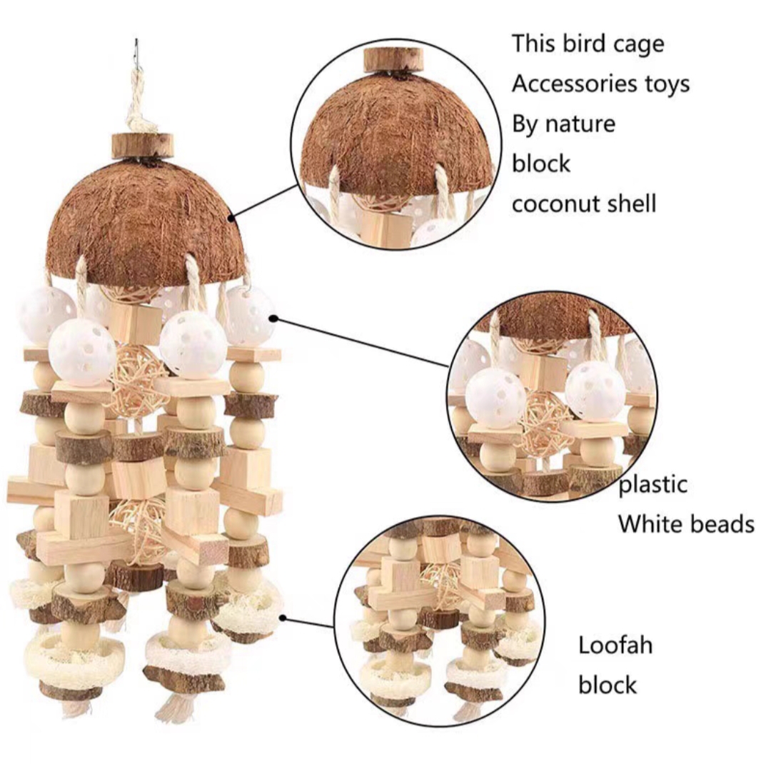 2025 new Toy, Large Natural Wooden Blocks Bird Chewing Parrot Cage Bite Toy Suits For aws Parrots-T02C