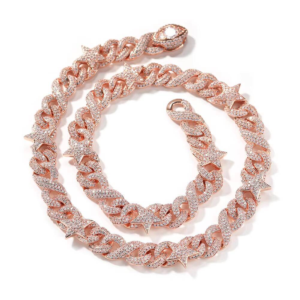 Hot Popular New Design Fashion Girls Moissanite Jewelry Iced Out 925Silver Chain 1016mm Necklace Two Tone with Eye Clasp