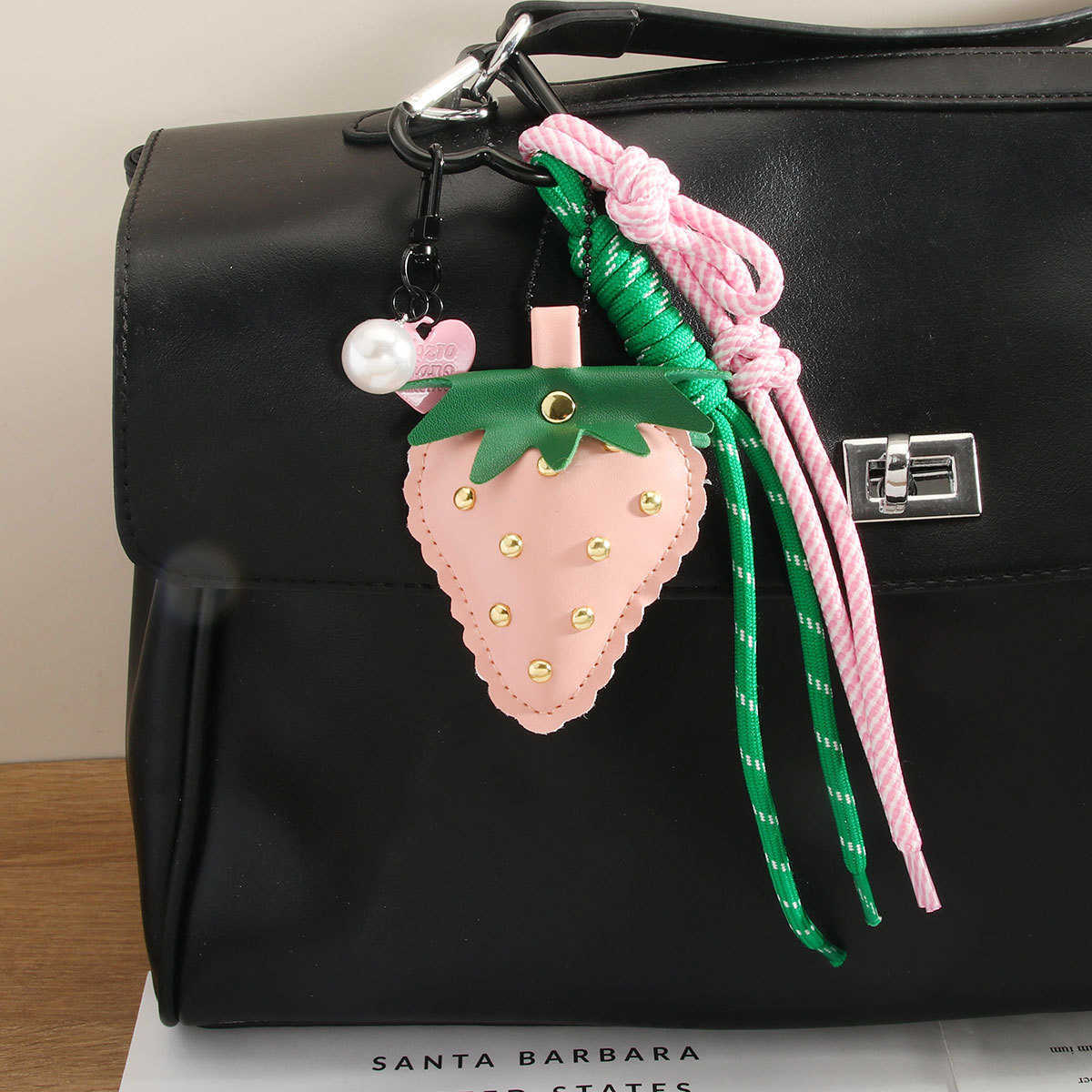 Cute Leather Strawberry Pendant Keychain Woven Chain Bag Pendant Feel H250928