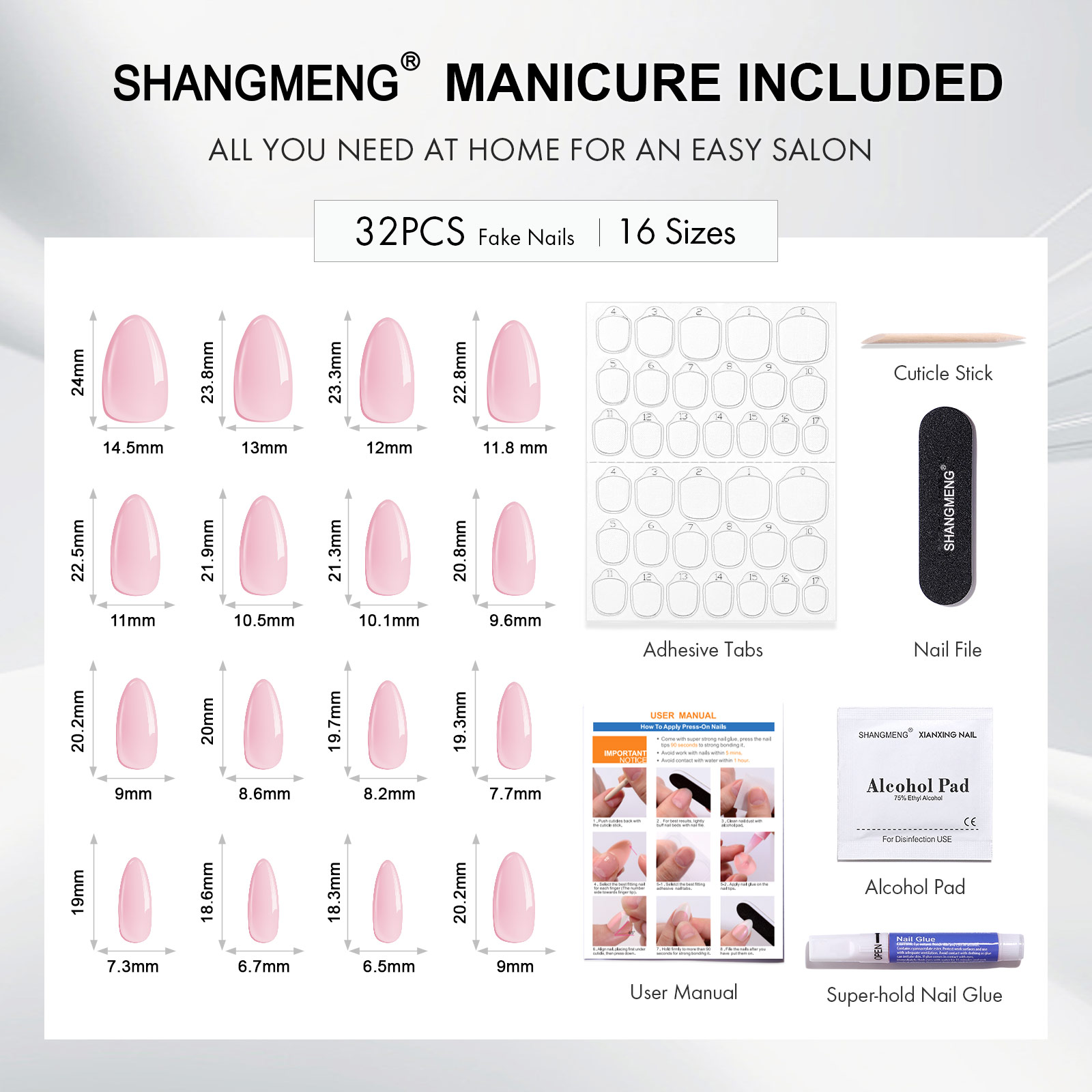 Almond Mid-length Black Fake Nail Solid Color Press on Nails Simple Full Cover Artificial Nail For Girls Nail Extension 32Pcs
