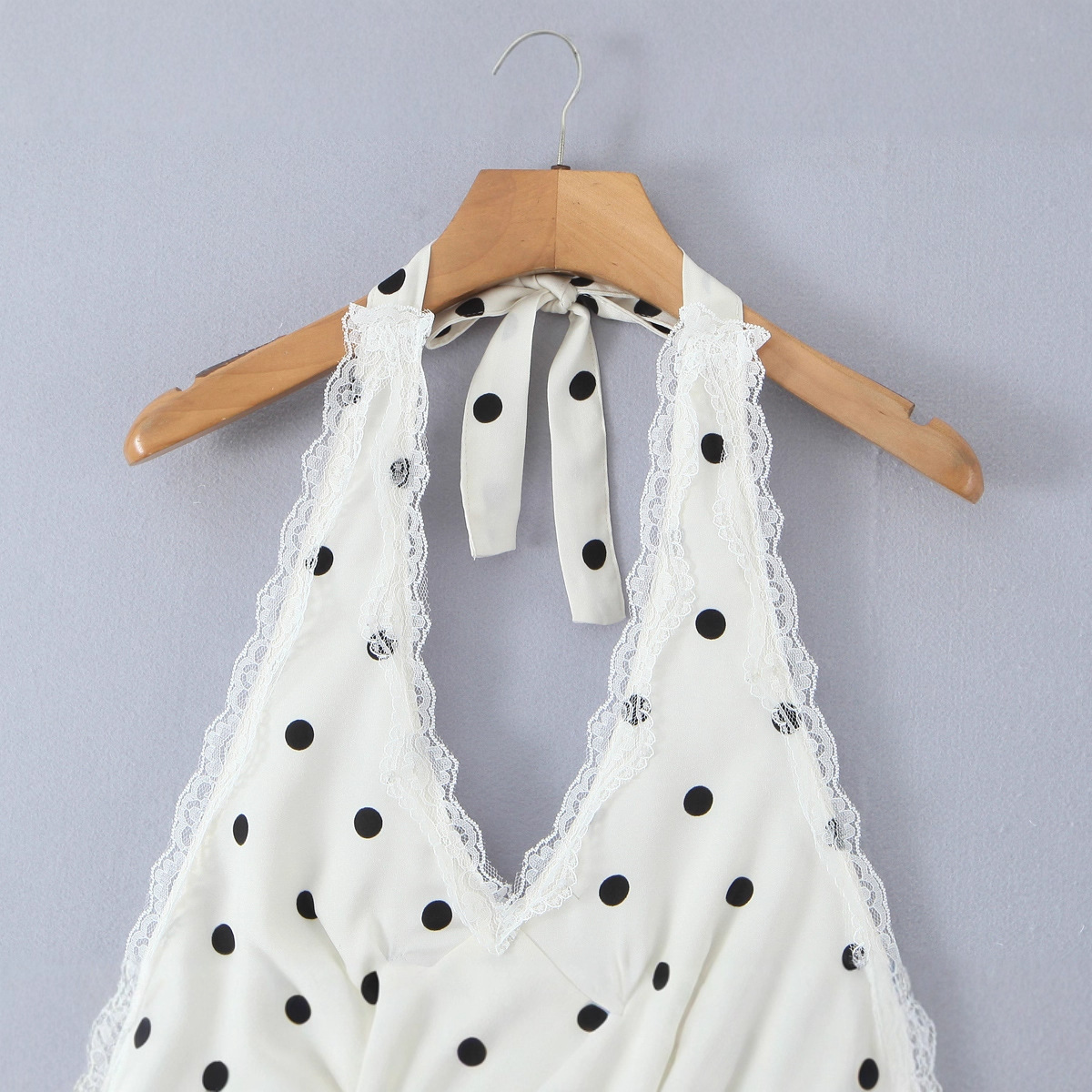 GC147 Summer Fashion Women's Polka Dot Printed Halter Collar Open Back Sleeveless Waist Mini Dress