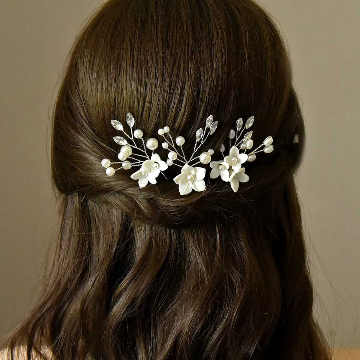 White Flower Hair Combs Bride Wedding Headpiece Bridal Pearl Hairpins Side Clips Super Fairy Floral Hair Jewelry cessories L250928ASKH
