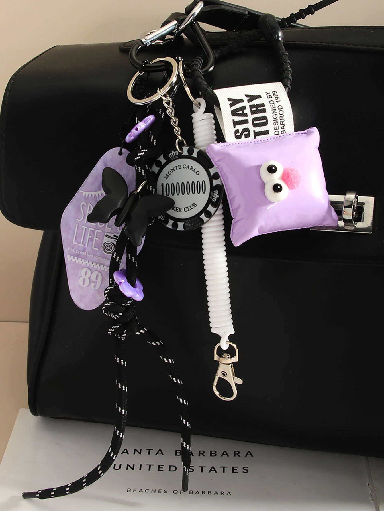 Unique Black and Purple Bag Pendant Big Eyes Cute Small Pillow Decoration Creative Chip Pendant Accessory H250928
