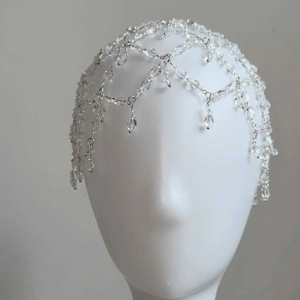 Fashion rylic Bridal Mesh Cap Headpiece for Women cessories Handmade Elegant Crystal Tassel Hair Chain Hat Wedding Jewelry L2509282B6B