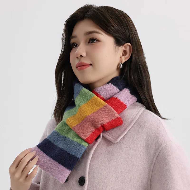 Colorful Rainbow Striped Scarf Men Women Warm Versatile Autumn Winter Student Couple Knit Small Scarf Echarpe Bufandas 4w981 L250928