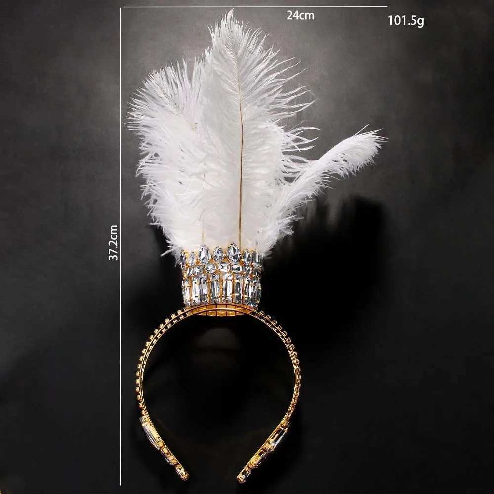 Stonefans White Feather Crown Tiara Drag Queen Performance cessories Oversize Baroque Rhinestone Headpiece Jewelry Cosplay L250928I3RN