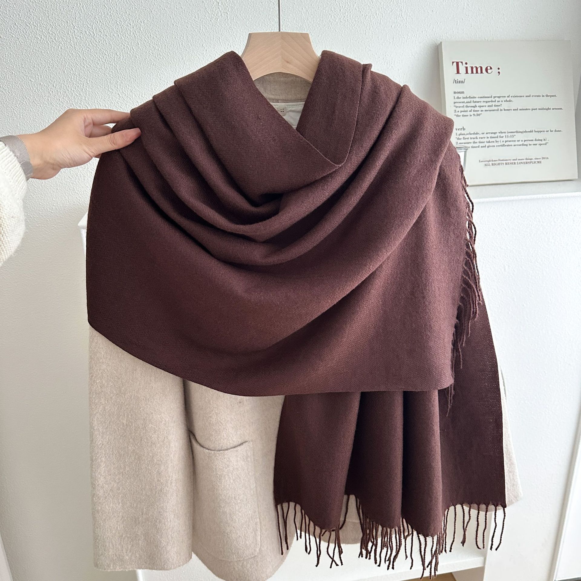 K2008 Texture upgrade | Faux cashmere solid color tassel scarf, thickened and versatile shawl for autumn and winter, unisex style