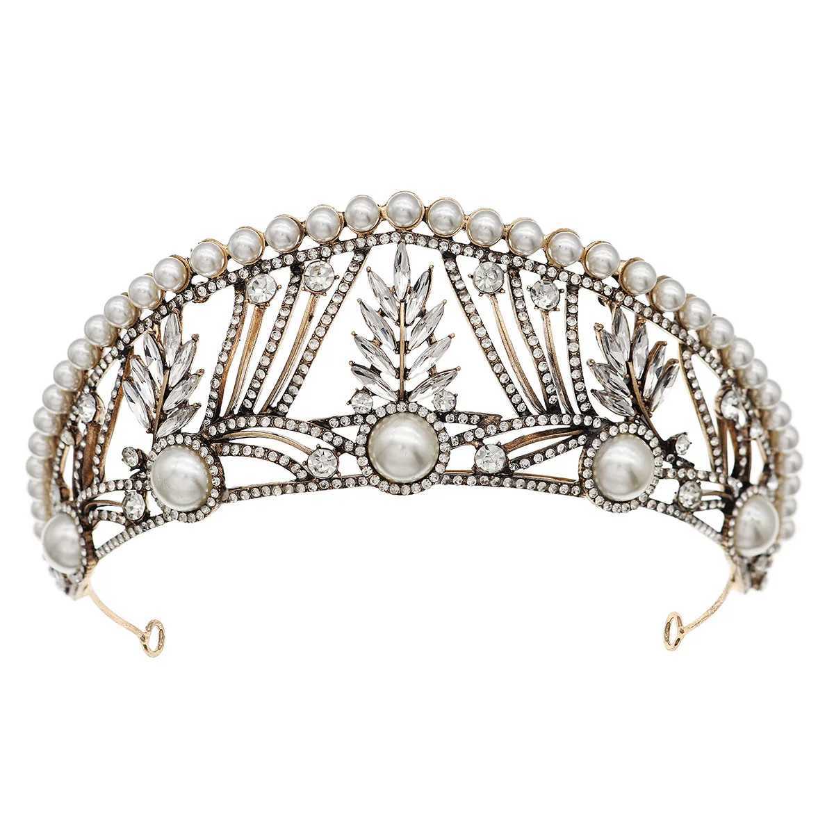 DIEZI Vintage Baroque Pearl Tiara Crown For Women Headwear Wedding Dress Elegant Queen Bridal Bride Crystal Crown Headband L2509280MP8