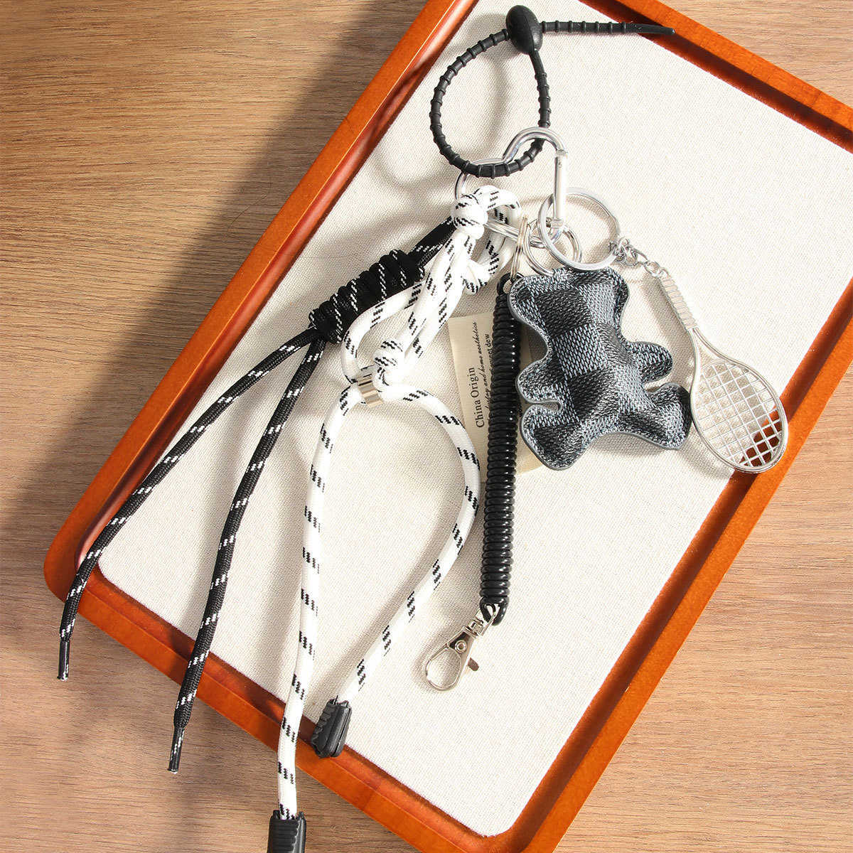 Creative Fashion Leather Bear Tennis Racket Handmade Woven Pendant Bag Lanyard H250928