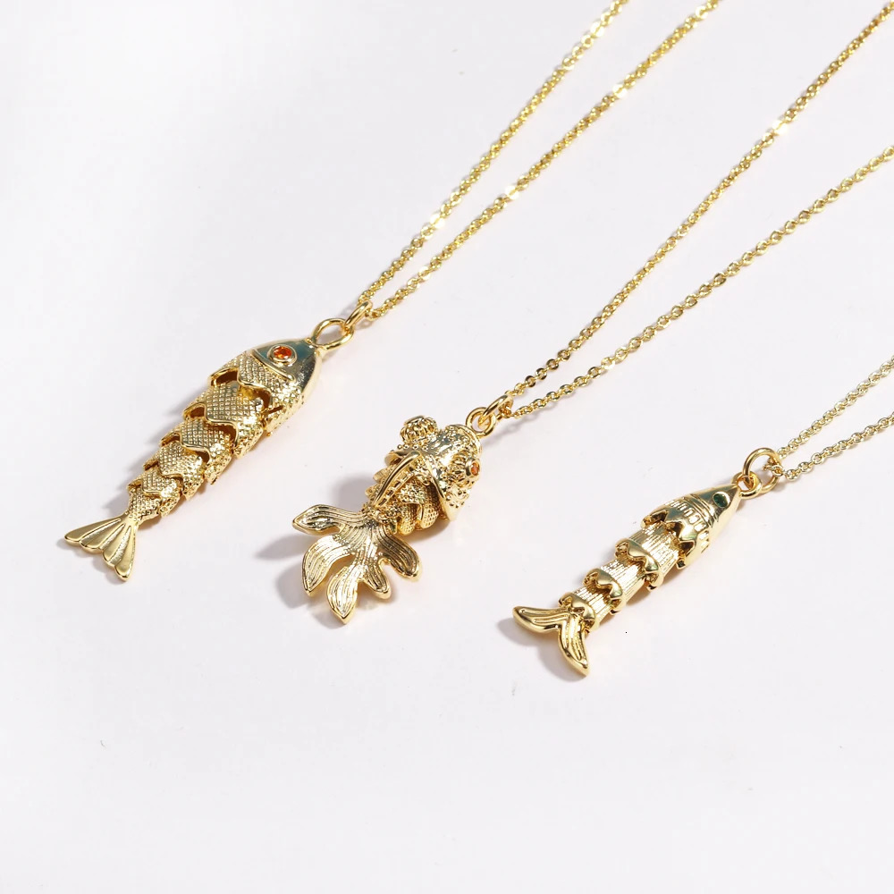 Stainless Steel Fish Pendant Charms Pave Red Green Zircon Ocean Fish Necklace For Women Choker Accessories Unisex Party Gift 250928