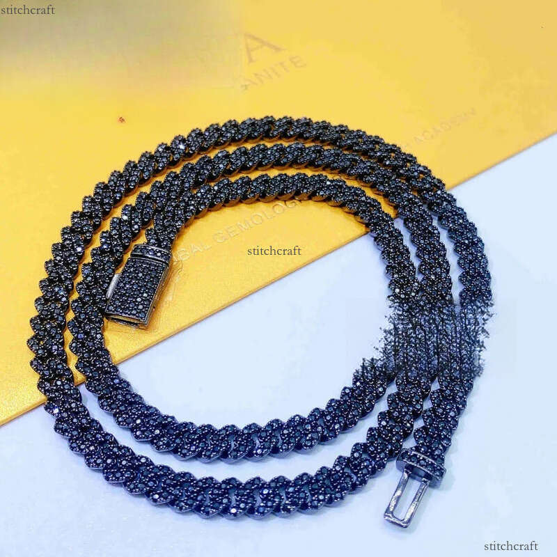 Cheap Price Solid Sier 6mm 8mm Hip Hop Iced Out Vvs Black Color Dia Moissanite Cuban Link Chain