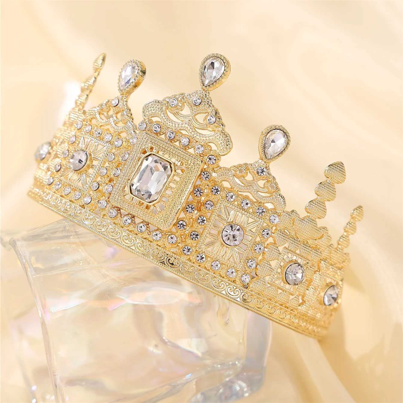 European Princess Queen Round Headdress Moroccan Bride Crystal Crown King Bride Headdress Wedding Hair cessories L25092871B7