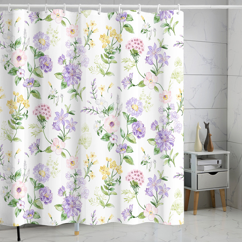 YL-37300 Tropical green leaf print shower curtain bathroom curtain waterproof and mildew proof partition curtain punch-free hanging curtain