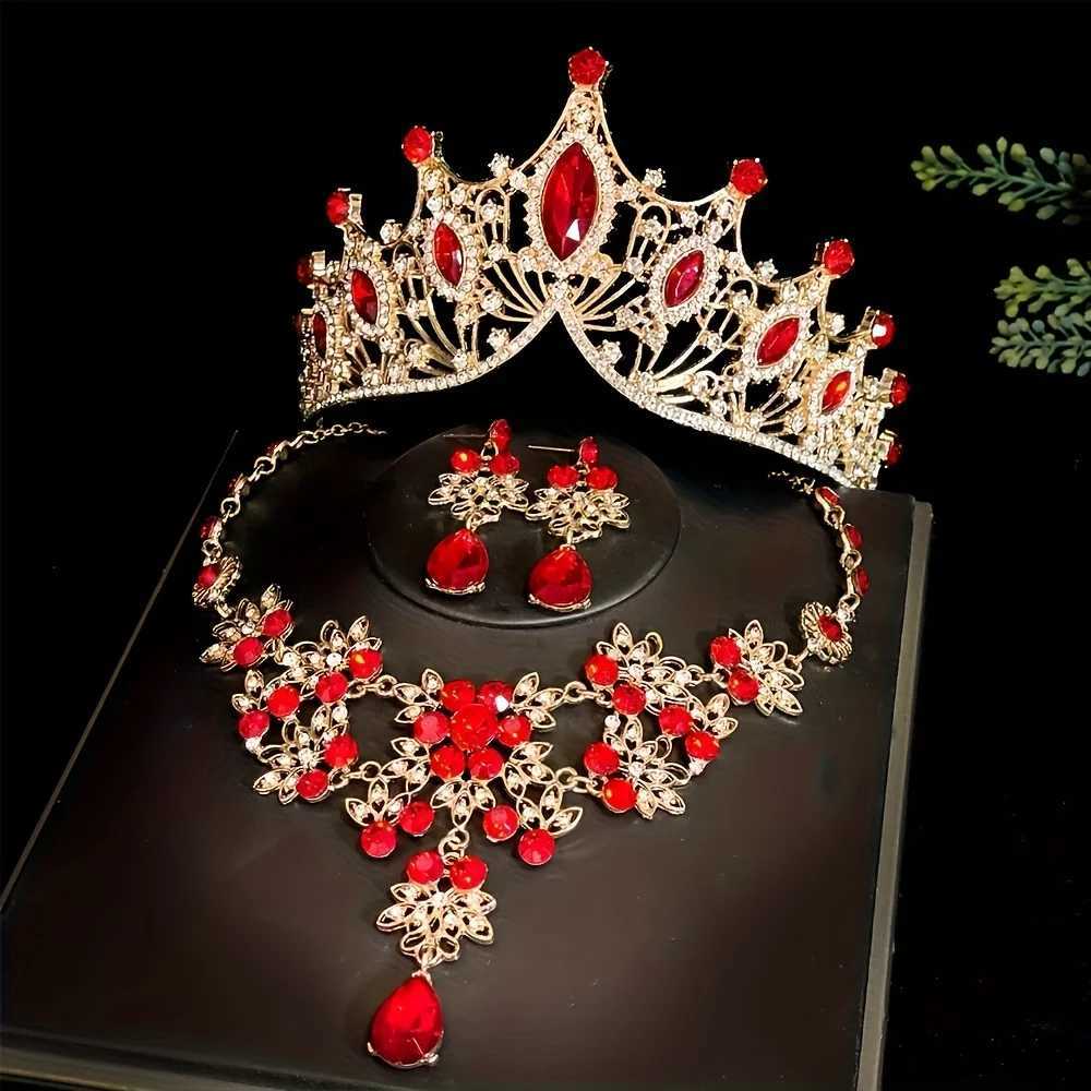 3Pcs Crystal Crown Neckle Earring Set Rhinestone Bridal Jewelry Set Bridal Wedding Hair cessories Jewelry Tiaras And Crowns L250928AC24
