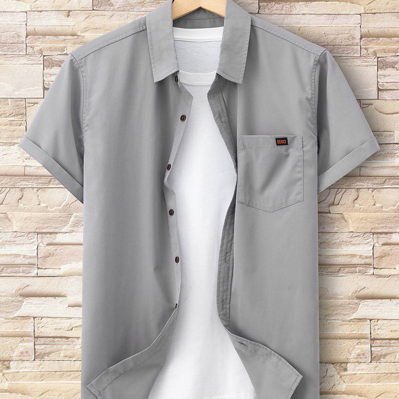 Summer Fashion Mens Solid Color Short Sleeve Classic Shirt Casual Button-Down 100% Polyester Plain Basic Shirts for Men 240816