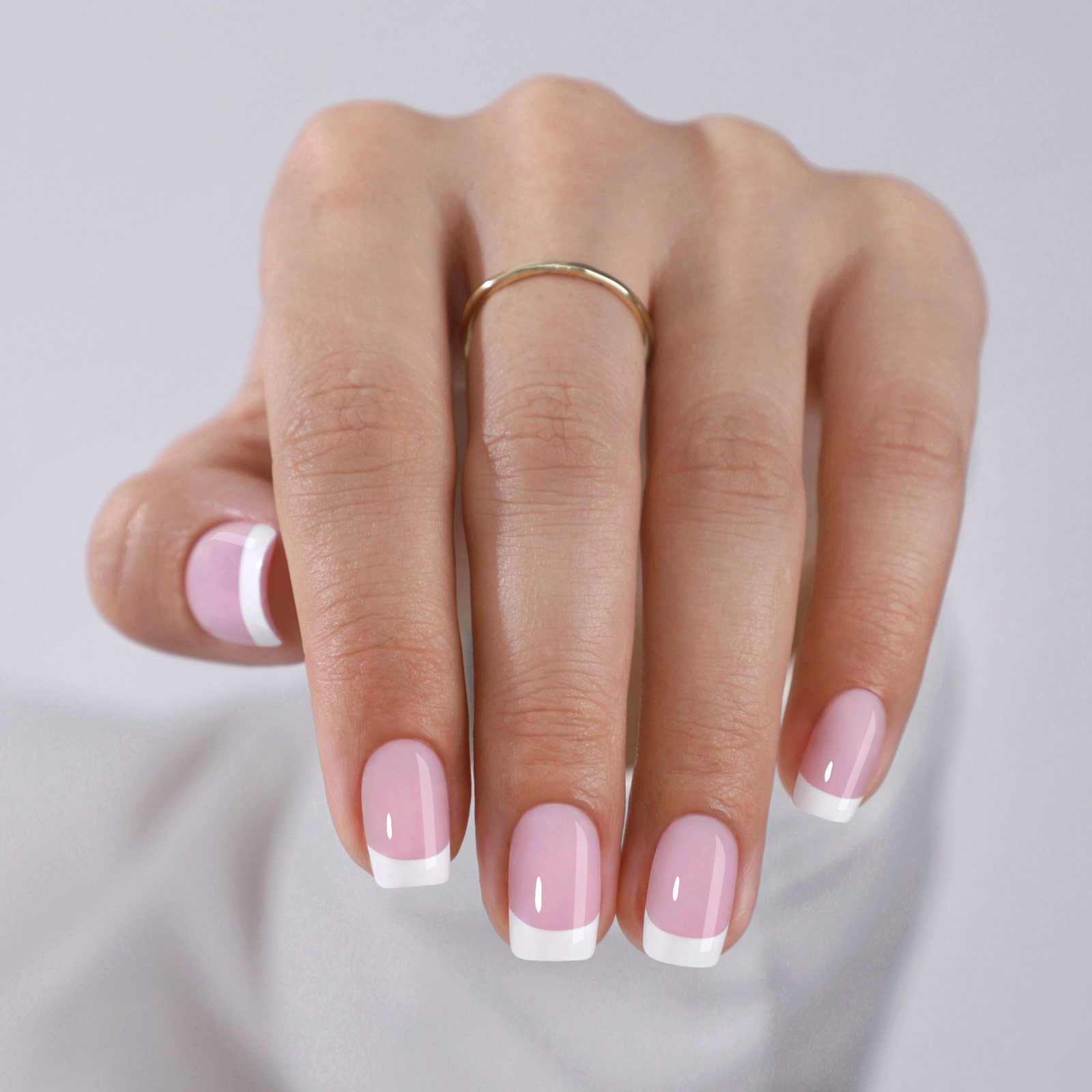 32piece mediumsized square white french fullcover false nail set short coffinshaped presson nails