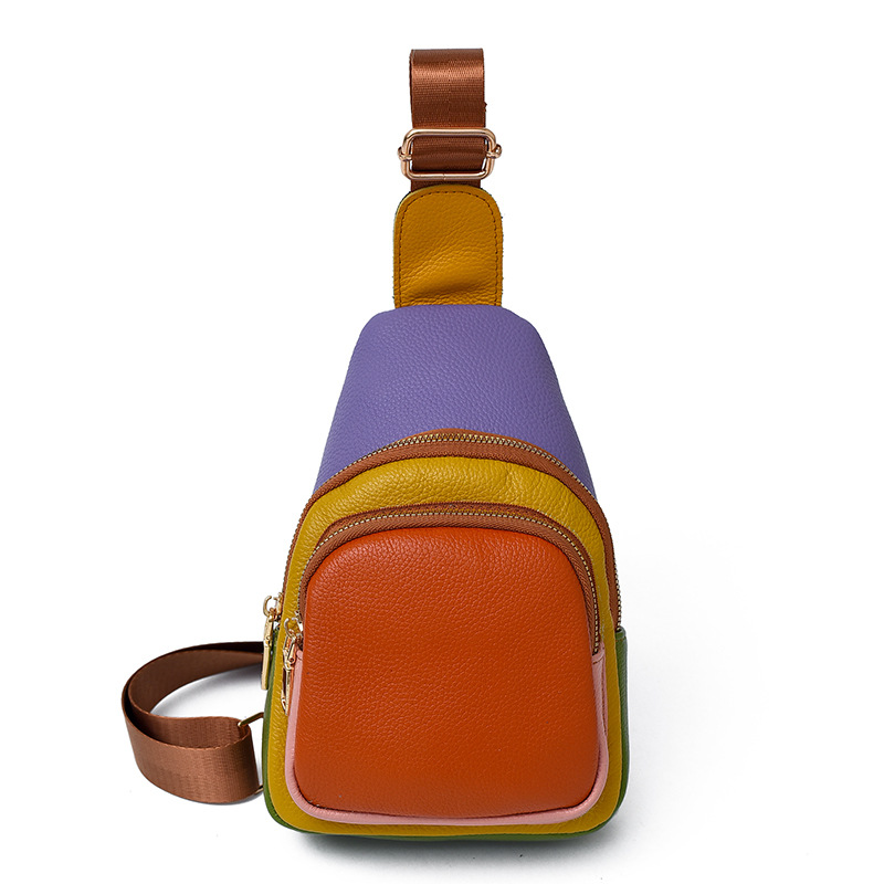 Free shipping new trendy contrasting color top layer cowhide single room crossbody bag for women, fashionable and versatile women, genuine leather che
