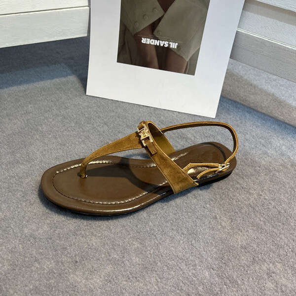 Genuine Leather Roman Sandals for Women 2025 New Fashion Casual Flat Toe Post Flip-Flops