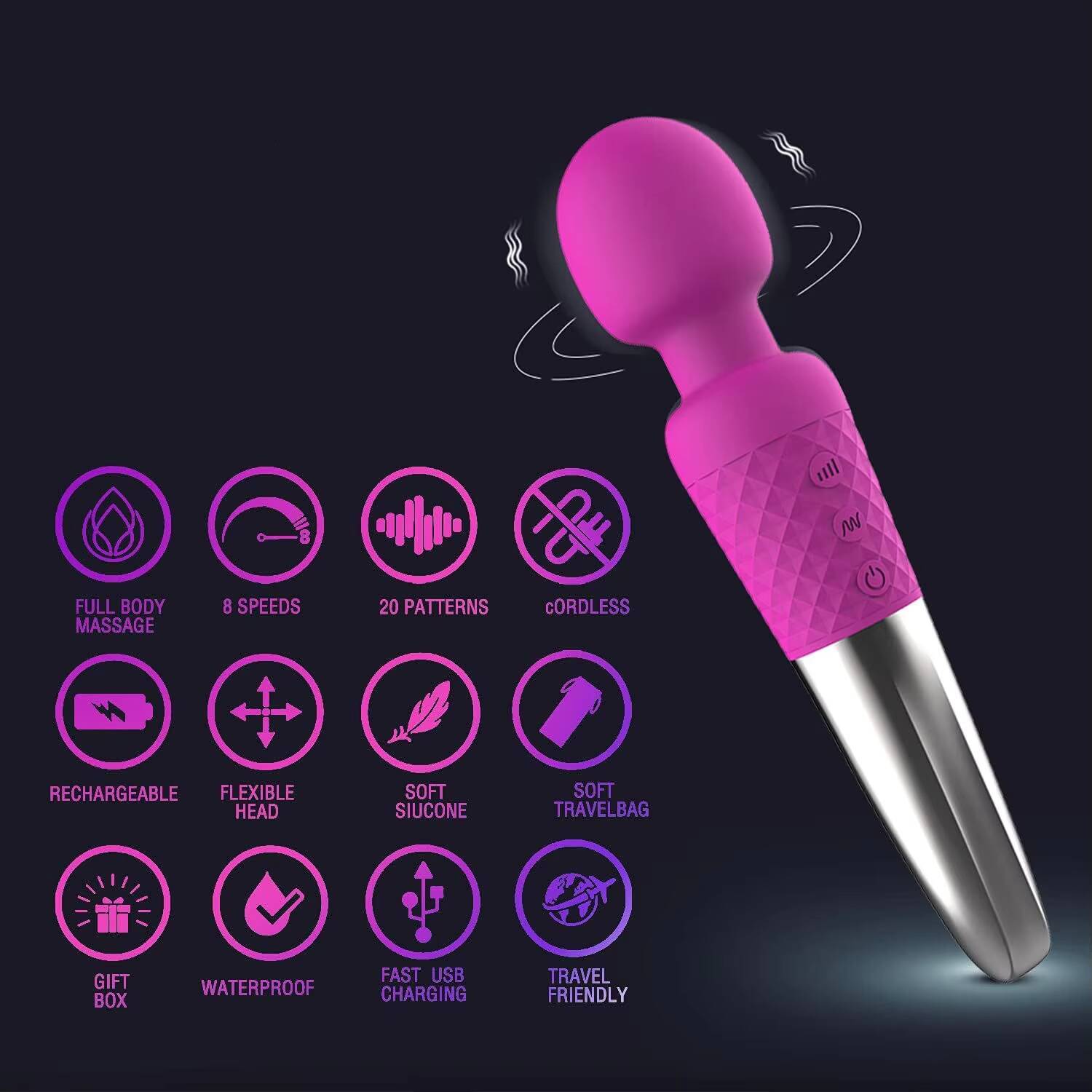 Female Body Dildo Clitoris Stimulating Massage Vibrator and Back Pain Relief Sex Toys with Vibrating Wand Her Pleasure