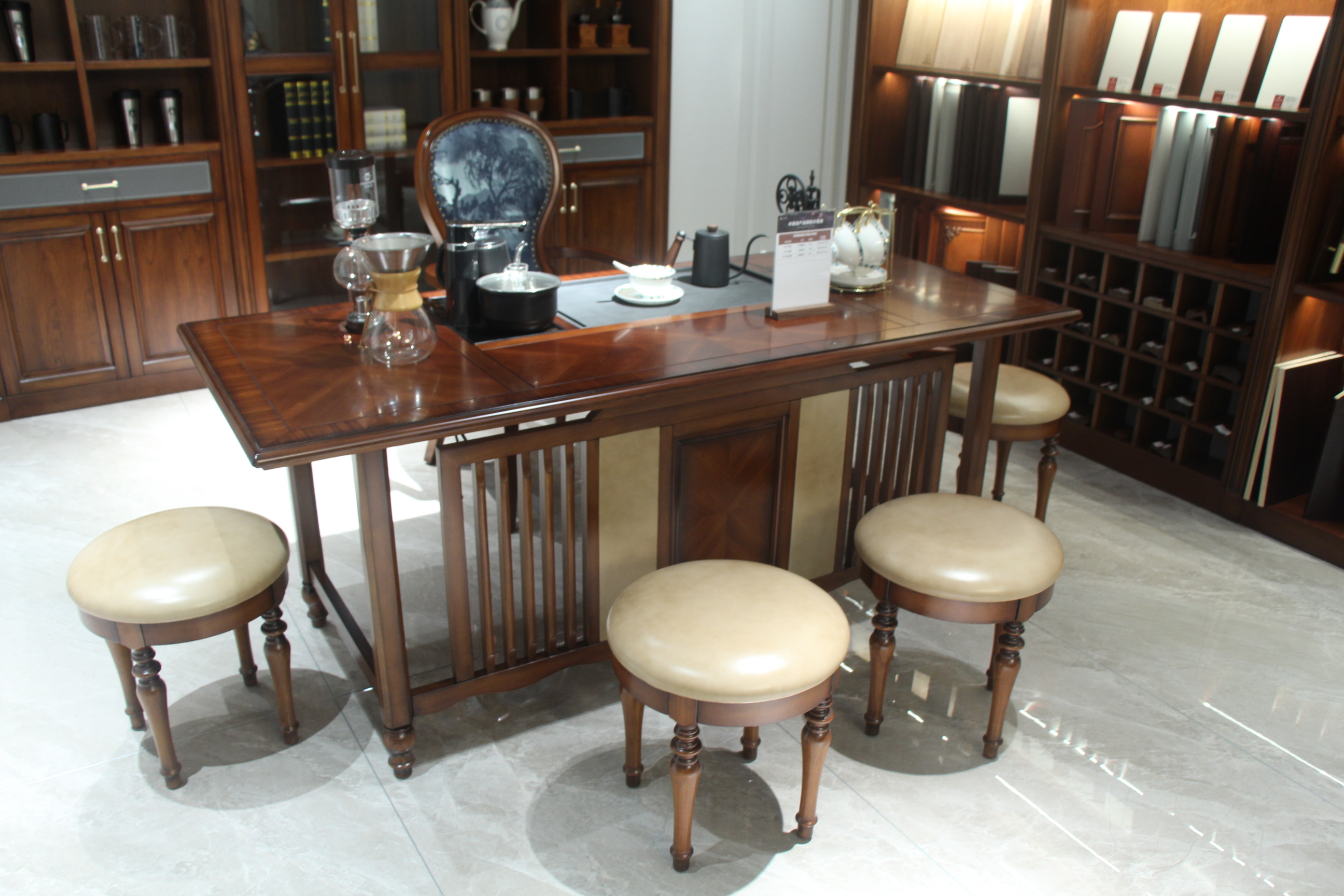 Zhongzhixin Designer Solid Wood tea table Luxury American Dining Table Set, Rectangular Coffee Table for Dining Room, Dark Brown