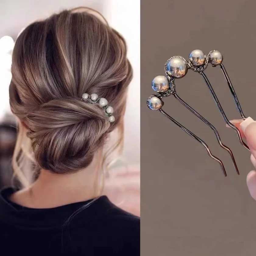 French Retro Bun Hair cessories Elegant Pearl Flower Hair Combs Pins Women Daily Ushaped Hairpin Female Alloy Hair Clasp Gift L250928KREK