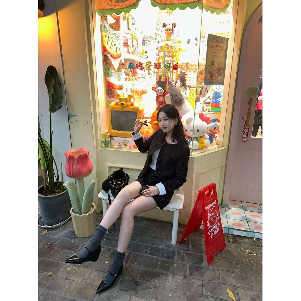 Genuine Leather French Niche Design One-Strap Buckle Pointed Toe Wedge Block heel Mary Jane Shoes for Women