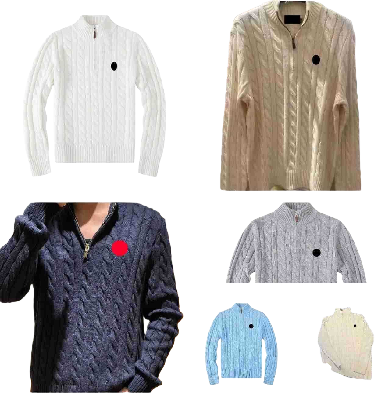 Polo Collar Knit Sweater Mens Autumn/Winter Thickened Half-Zip Twisted Cable Knit Long Sleeve Pullover - Versatile Style J250825