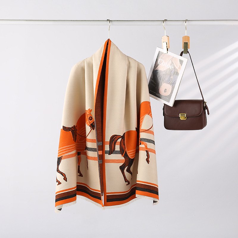 Designer Scarf Fashion Horse Pattern Scarf Shawl - Unisex Warm Winter Scarf with Artistic Animal Design for Daily Wear & Travel big size 190x65cm