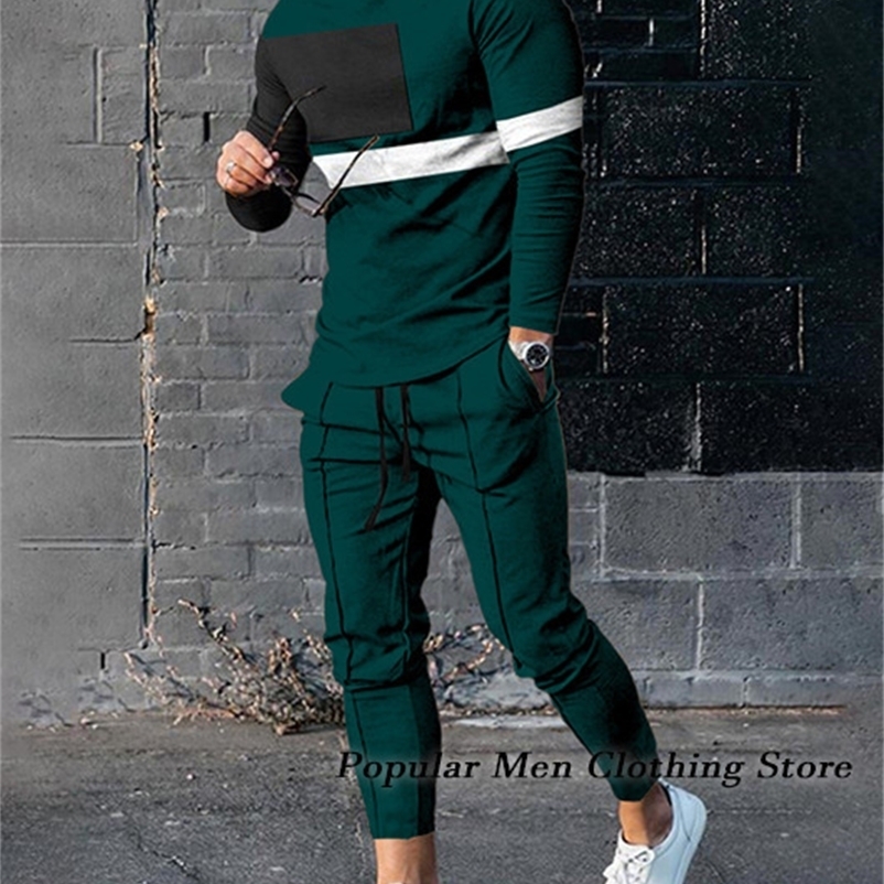 Mens Tracksuits Spring Tracksuit Set 3D Printed Solid Color Jogger Sportswear Casual Long Sleeves T shirtsLong Pants Suit Men Clothing 230920