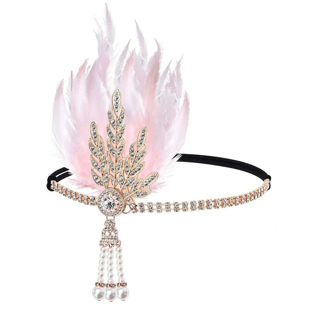 1920s Flapper Headband Vintage Bridal Great Gatsby Roaring Party Headpiece Feather Headband Costume Props Beaded Hair cessorie L25092815Y7