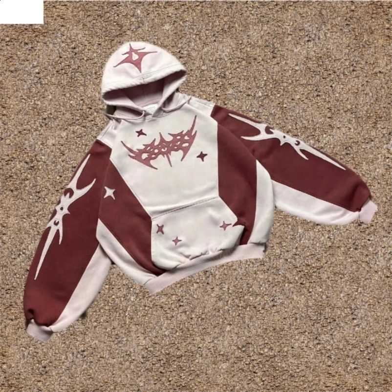 Y2k US Two tone Splicing Hoodie Sportswear Mens and Womens Punk Rock Gothic Zipper Clothing 240813