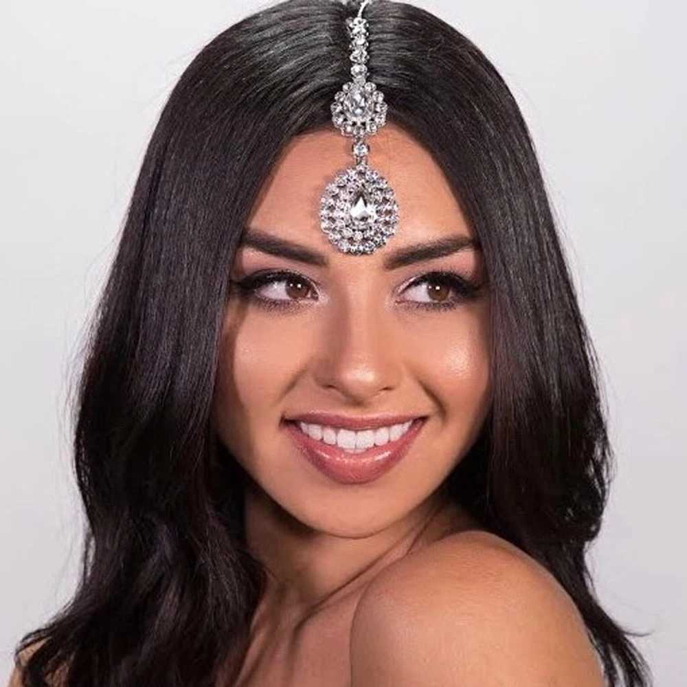 Boho Grecian Gem Pendant Rhinestone Forehead Jewelry Chain Indian Bridal Hair Clip cessories Head Chain For Women Wedding Gift L250928PEKA