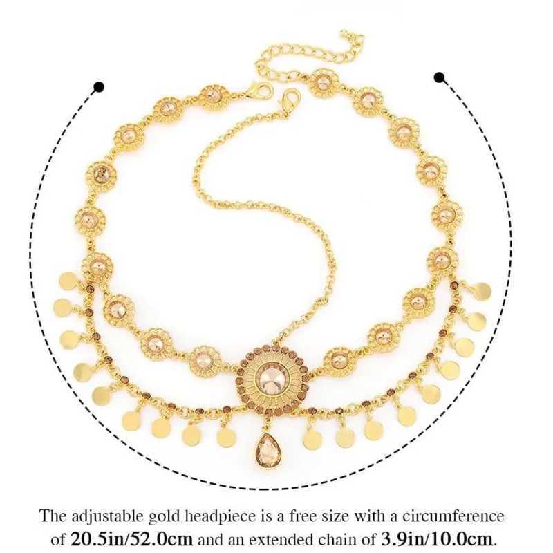 Egyptian Crystal Forehead Headpiece Gold Color Alloy Hollowed Rhinestone Coin Tassel Head Chain Womens Dance cessories L250928MMHQ