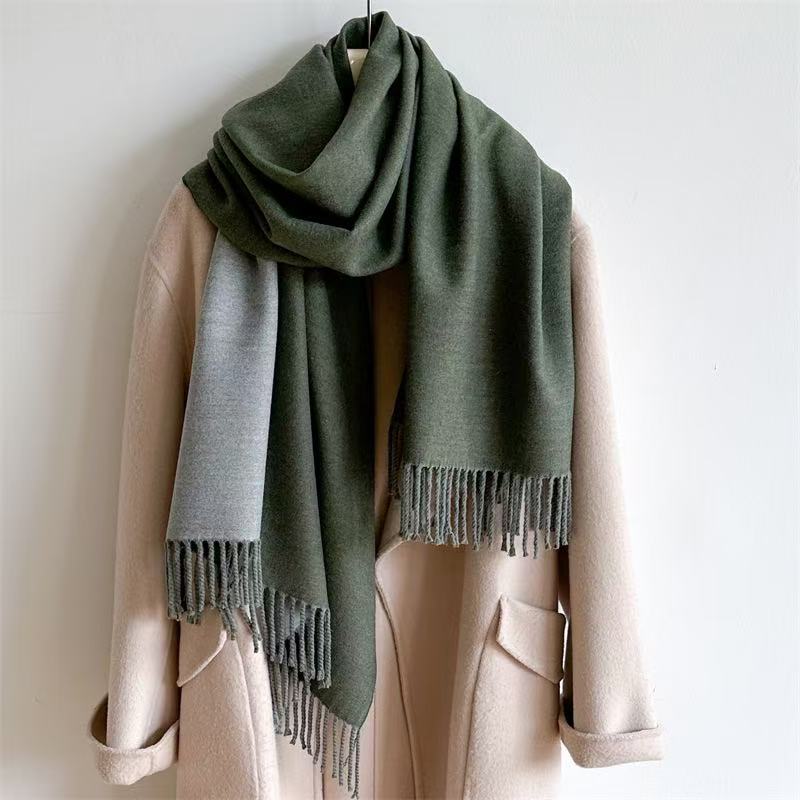 T1892 Solid Color Cashmere Scarf, Thickened and Warm for Winter, Double-Sided Wrap