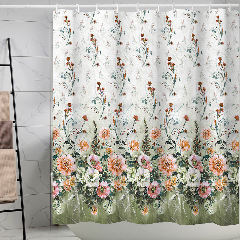 YL-37277 Tropical green leaf print shower curtain bathroom curtain waterproof and mildew proof partition curtain punch-free hanging curtain