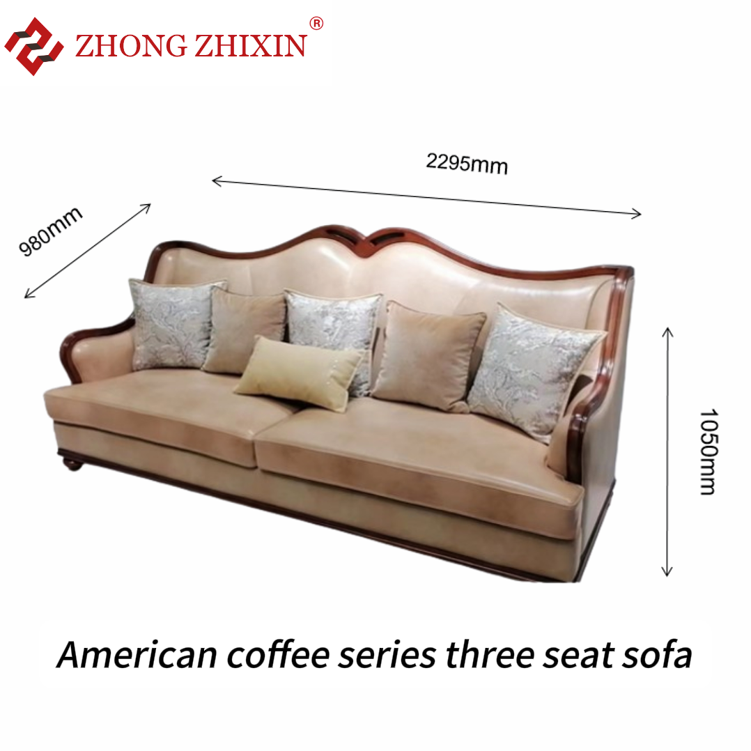 Zhongzhixin Luxury Leather Sofa Designer Coffee Table Set, American Style 3-Seater Sofa with Genuine Leather, Rectangular Table for Living Room, Dark 