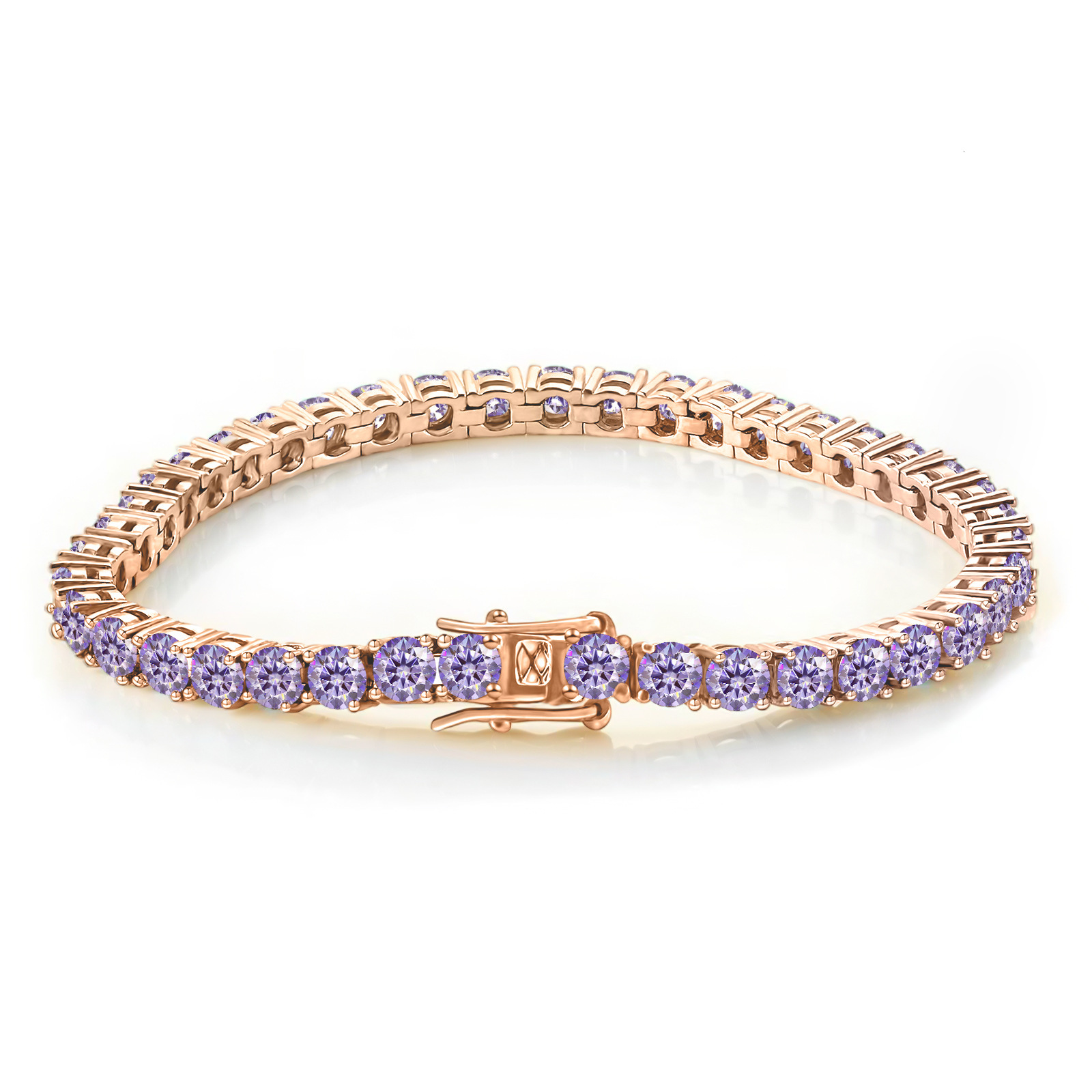 Gold bracelet 3MM Light Purple Moissanite Tennis Bracelet Necklace S925 Silver Inlaid Moissanite Tennis Chain