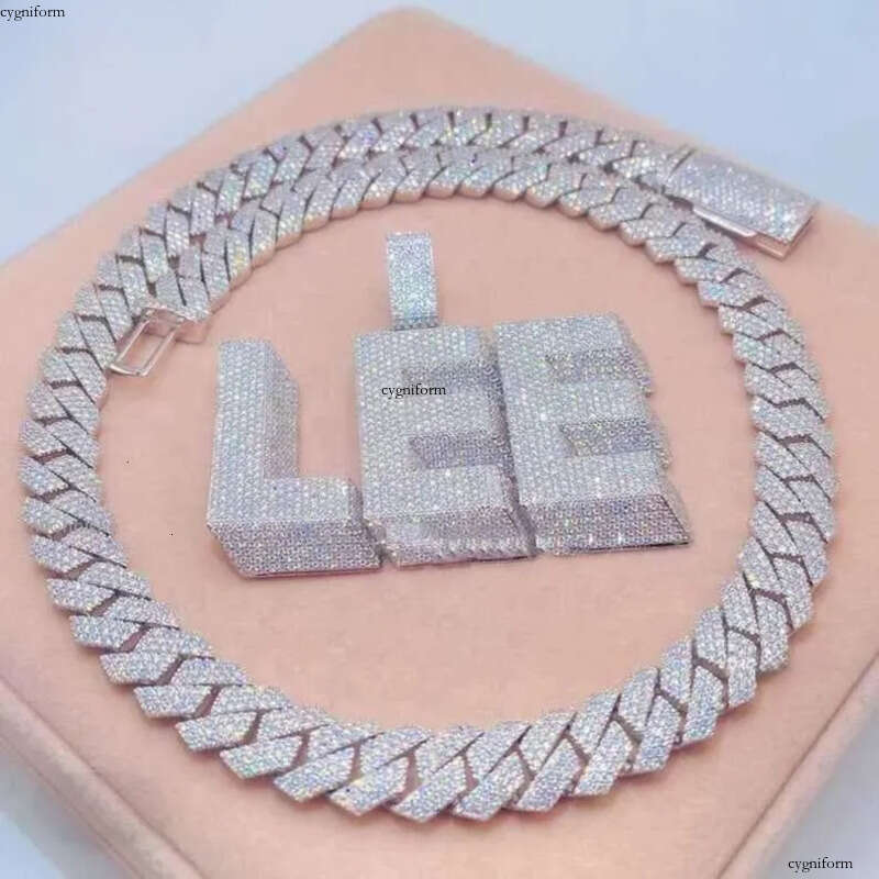 Customized DIY Name Letter Pendant 20mm Cuban k Chain Necklace Sterg Sier Moissanite Baguette Dia Pendent For Men