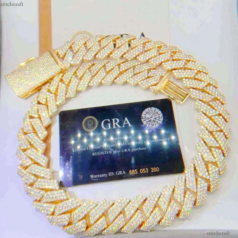 Fashion Jewelry Designer Cuban Chain, Pure Sier Tin 3 Rows Mosonite Necklace Men's Gift Gothic Iced Pendant with Dia Tester